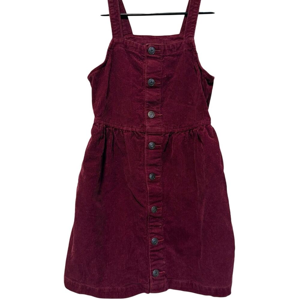 Cat & Jack Girls Burgundy Corduroy Button Front Jumper Dress 10
